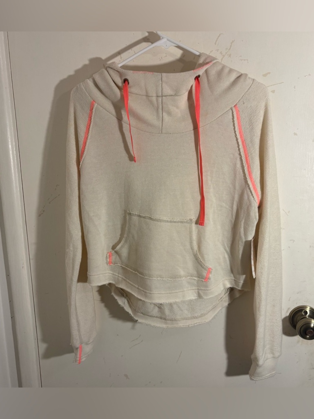 Free People We The Free Oatmeal Knit  Women's Pullover Hoodie With Pink Accents